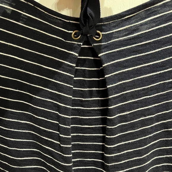 Talbots Navy & White Stripe Shirt With Back Dart, Grommets & Bow Size Small - Picture 4 of 5